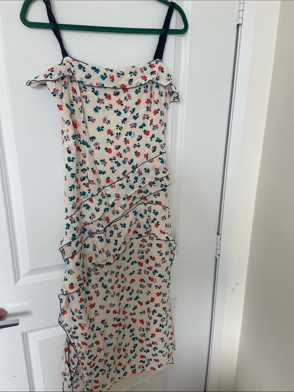 Jason Wu Cream Floral Midi Dress with Red & Teal Accents